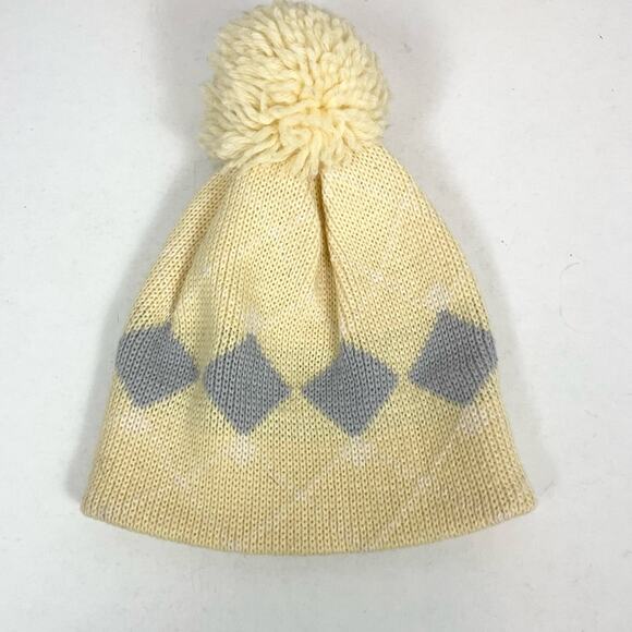 Smiley Vintage Wool Beanie Hat with Pompom Unisex One Size Cream and Gray - Picture 1 of 5